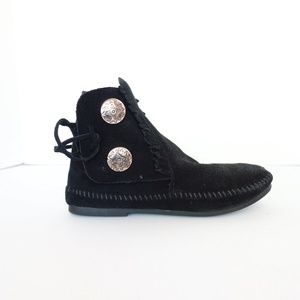 Minnetonka Black Suede Ankle Boots, Size 8.5